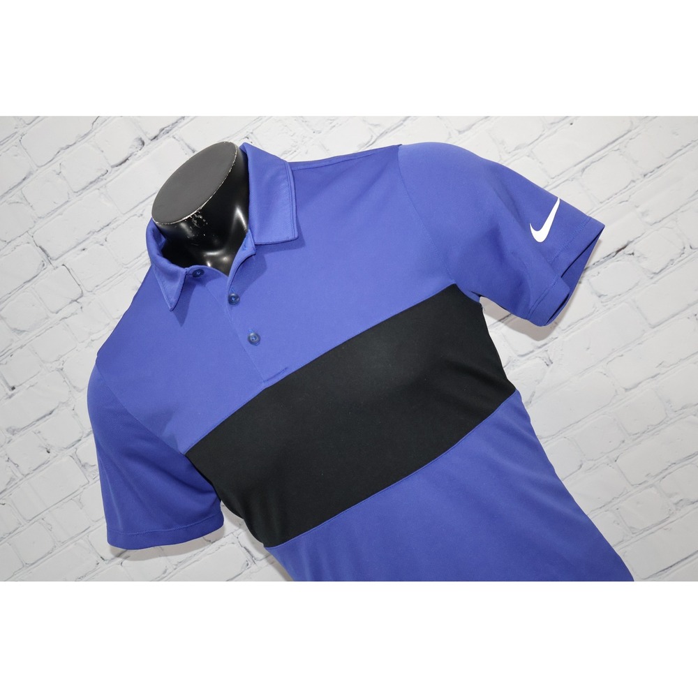 Nike Golf Polo Shirt Mens Small Blue Black Colorblock Dri-Fit Standard Fit
